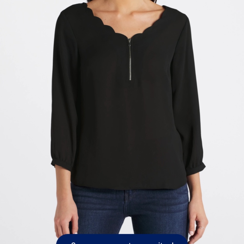 Fortune + Ivy Fia Scallop Detail Mixed Material Blouse